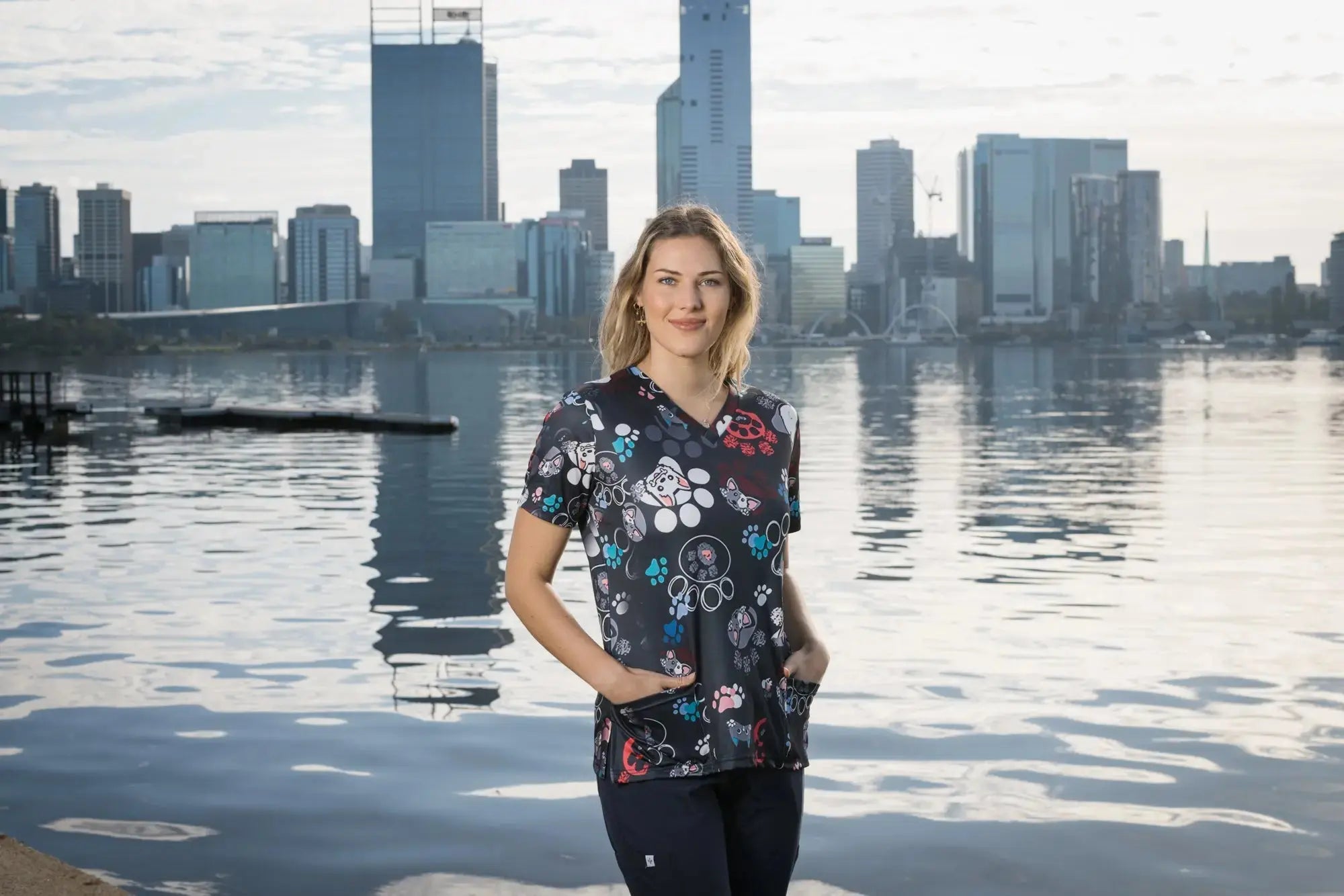 Softies Women's Dog Paw's Slim Fit Fun Scrub Top DPOT01 Simply Scrubs Australia